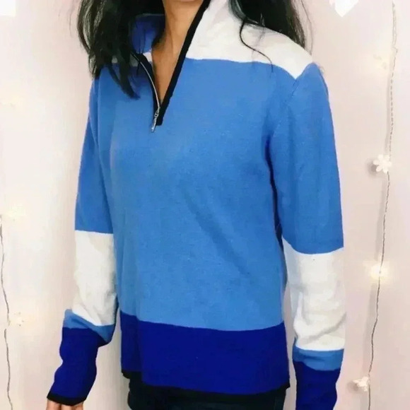 Retro Blue Colorblocked Quarter-Zip - Picture 5 of 8